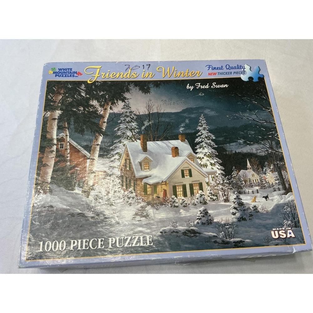 Used White Mountain Puzzles Friends in Winter Fred Swan 1000 Piece Jigsaw Puzzle